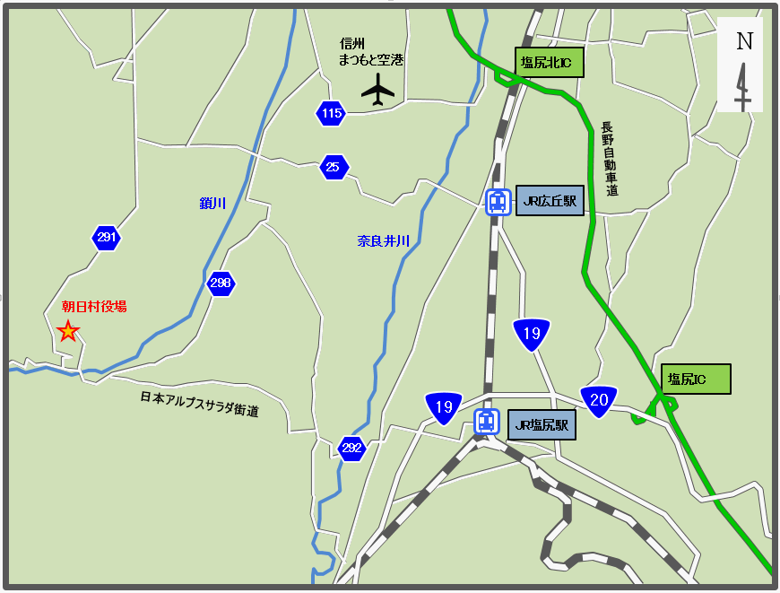 朝日村役場へのアクセスマップ1