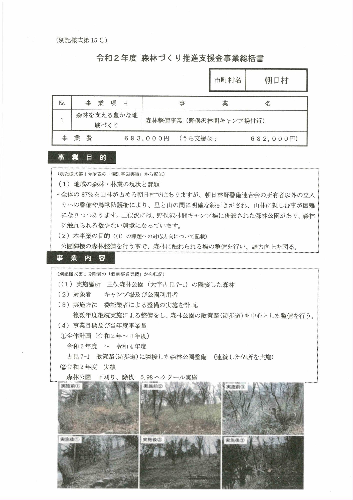 令和２年度　森林づくり推進支援金事業